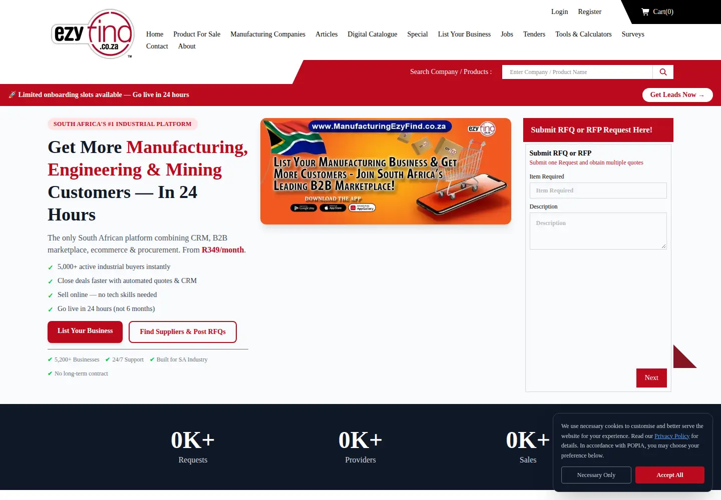Captured homepage of manufacturingezyfind.co.za in the current scan