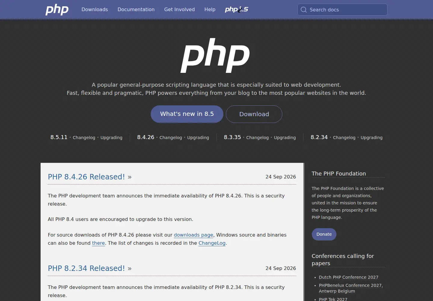 Screenshot of php.net