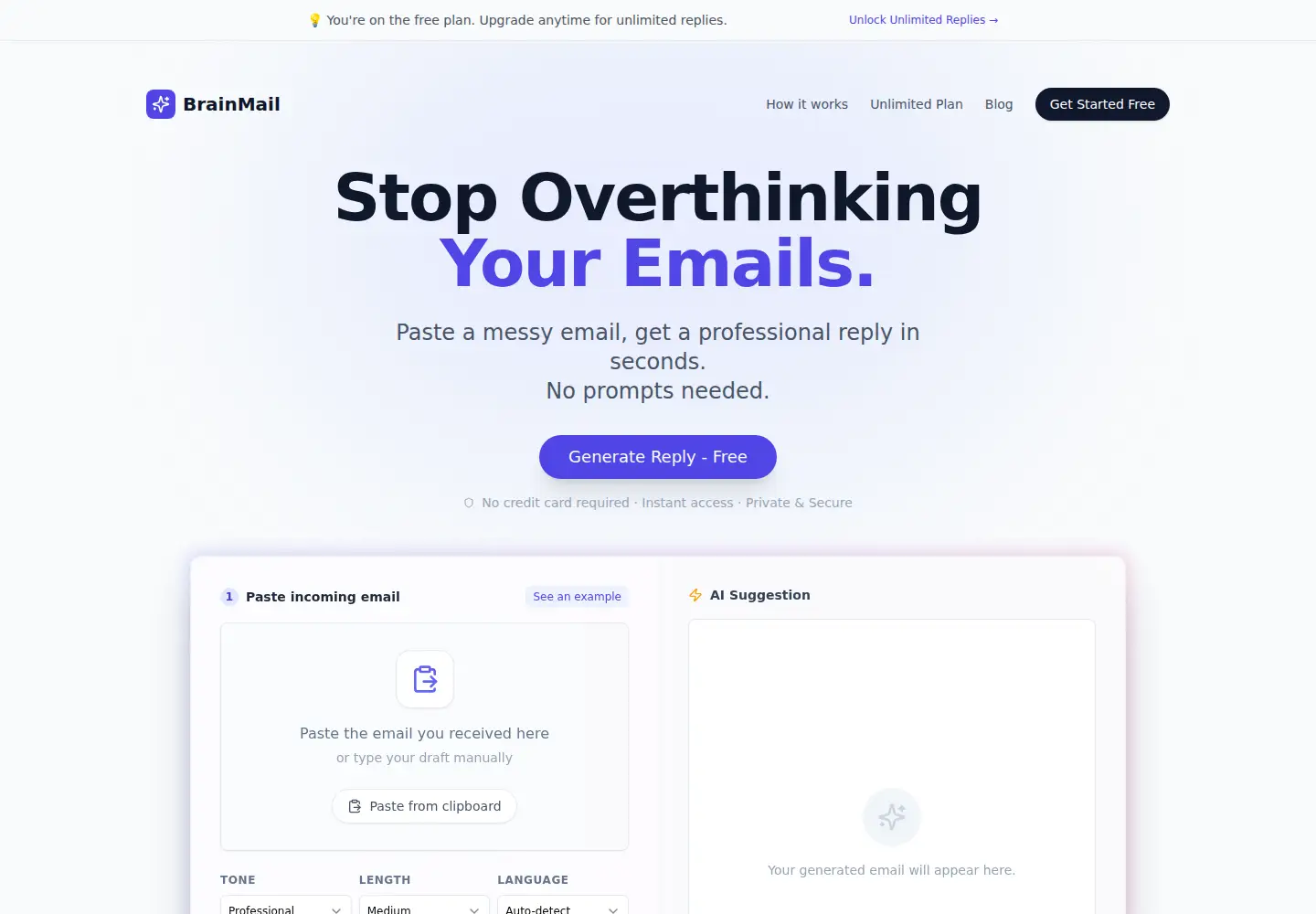 Captured homepage of brainmail.ai in the current scan