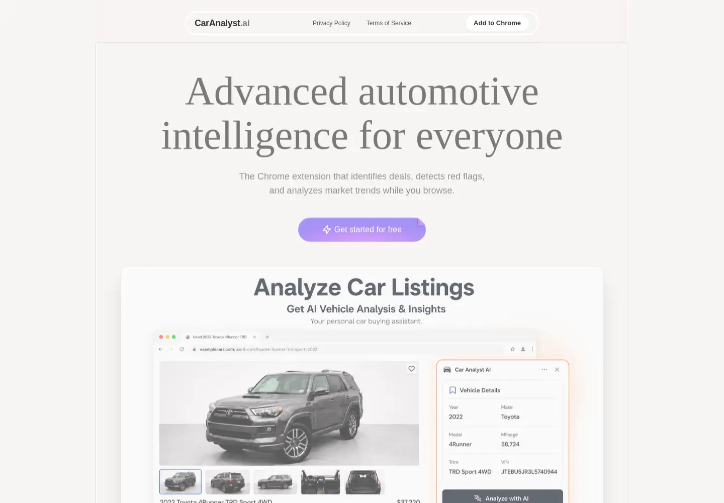 Captured homepage of caranalyst.ai in the current scan