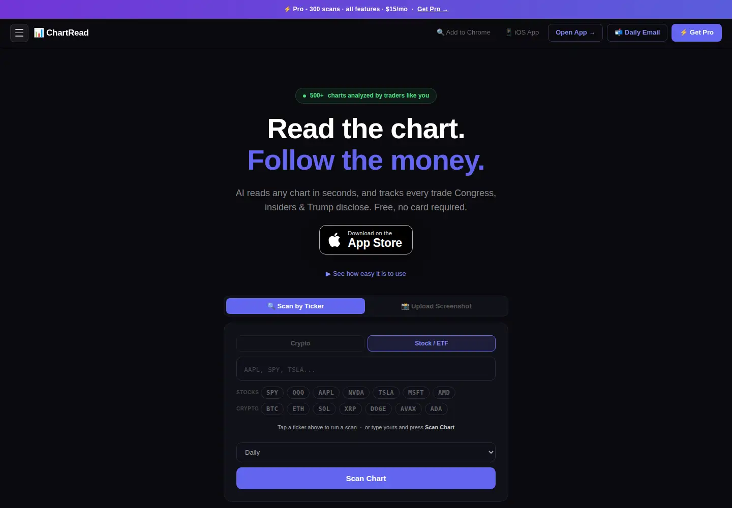 Captured homepage of chartread.ai in the current scan