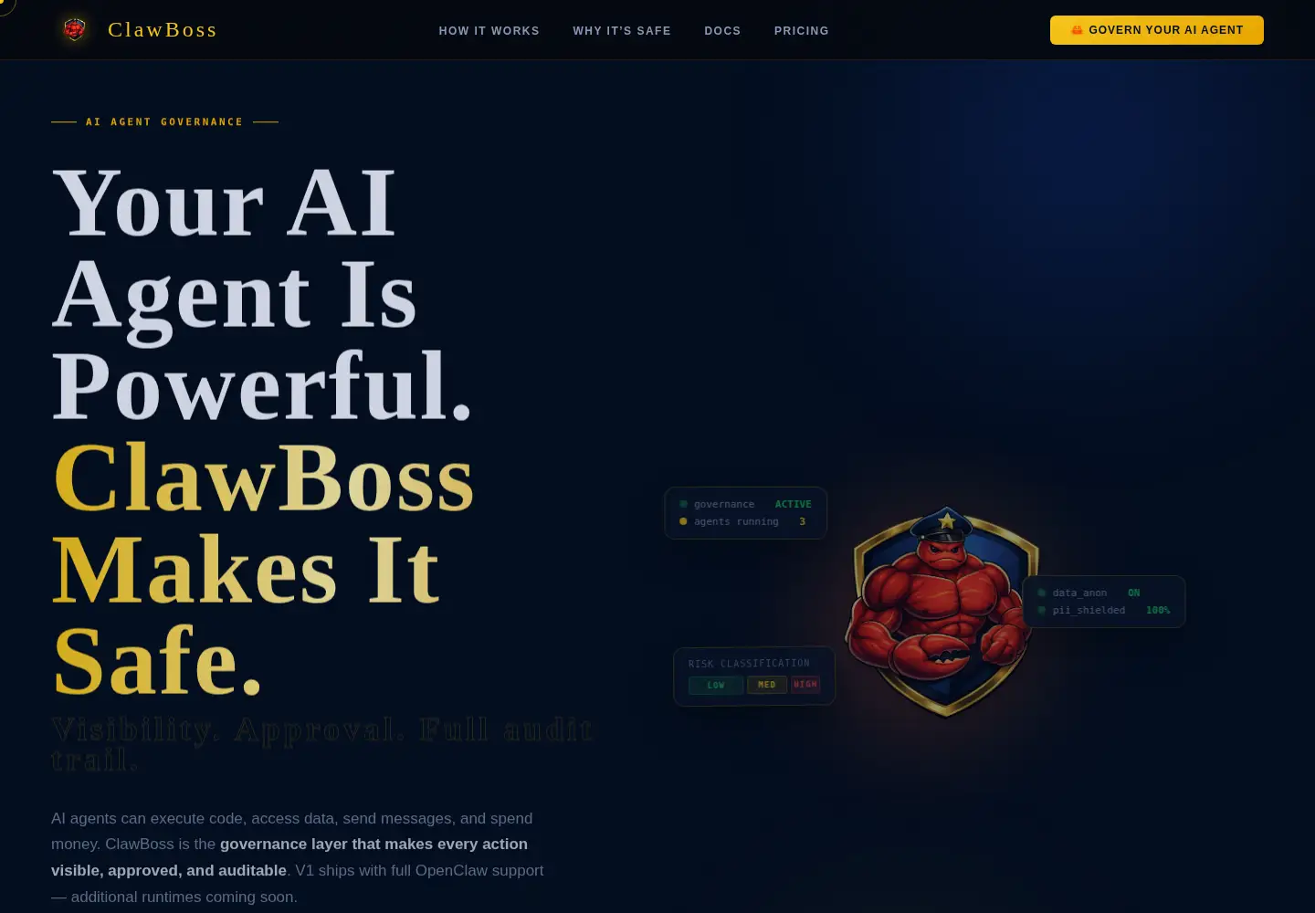 Screenshot of clawboss.ai
