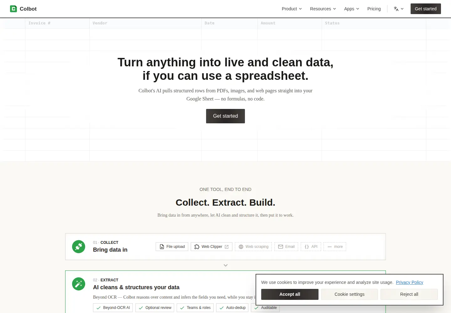 Captured homepage of colbot.ai in the current scan