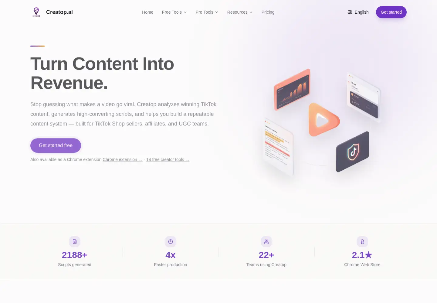 Captured homepage of creatop.ai in the current scan