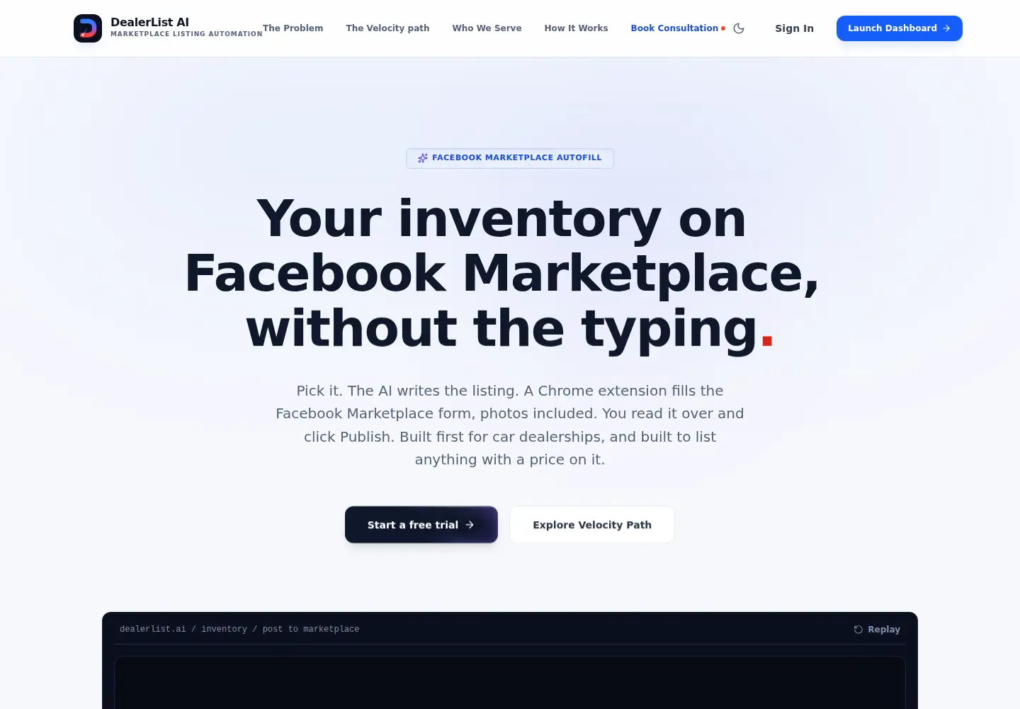 Captured homepage of dealerlist.ai in the current scan