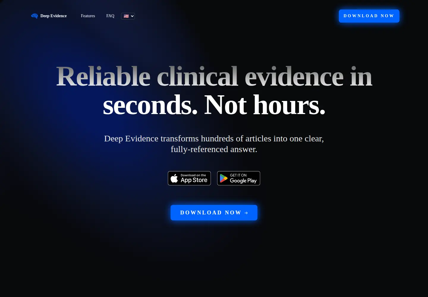 Captured homepage of deepevidence.ai in the current scan