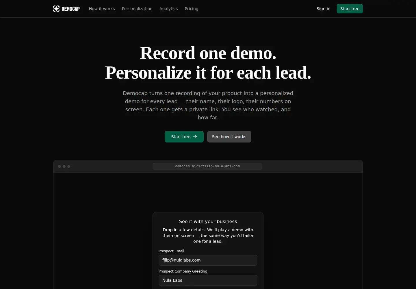 Captured homepage of democap.ai in the current scan