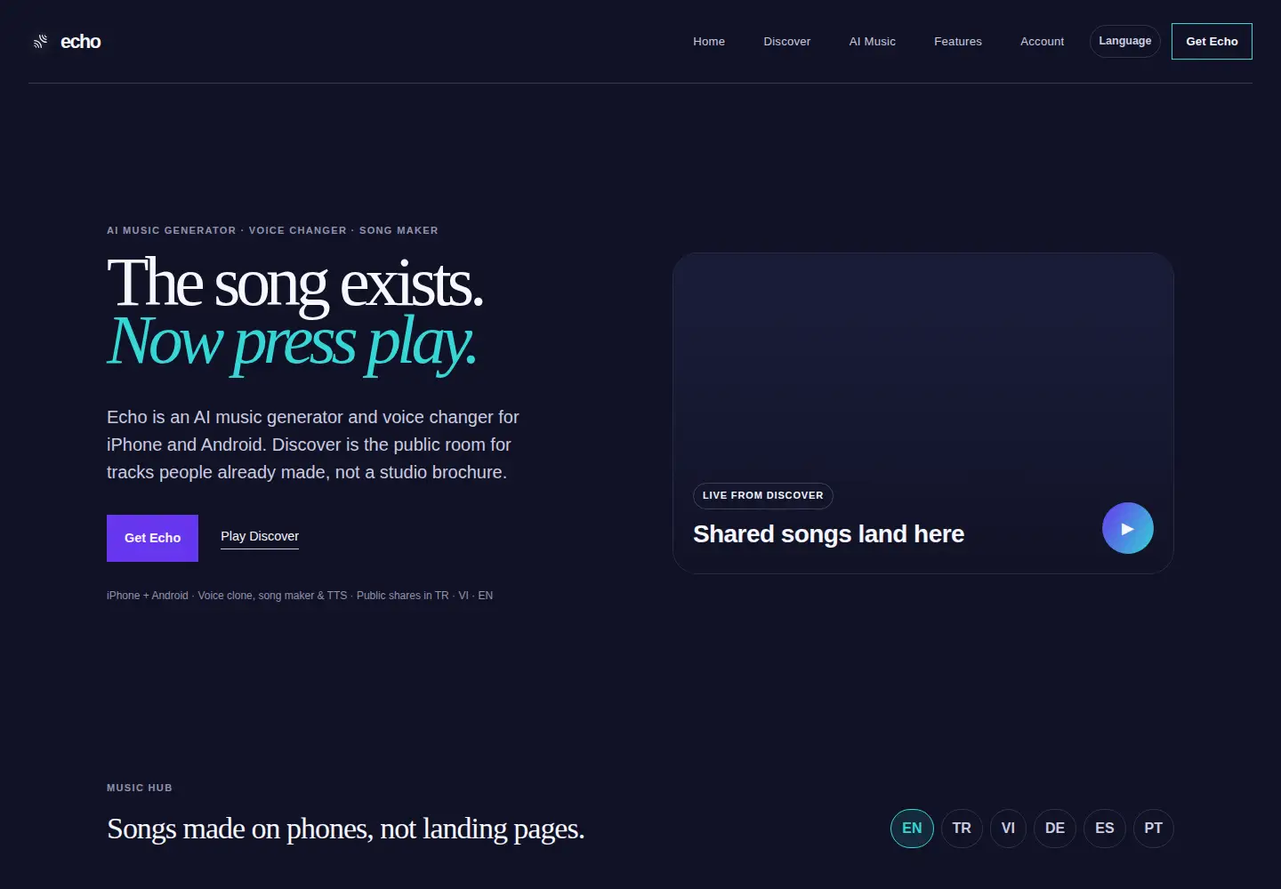 Captured homepage of echofx.ai in the current scan