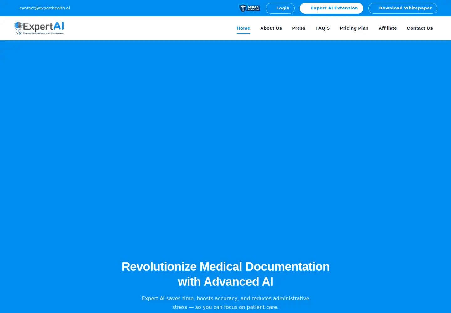 Captured homepage of experthealth.ai in the current scan