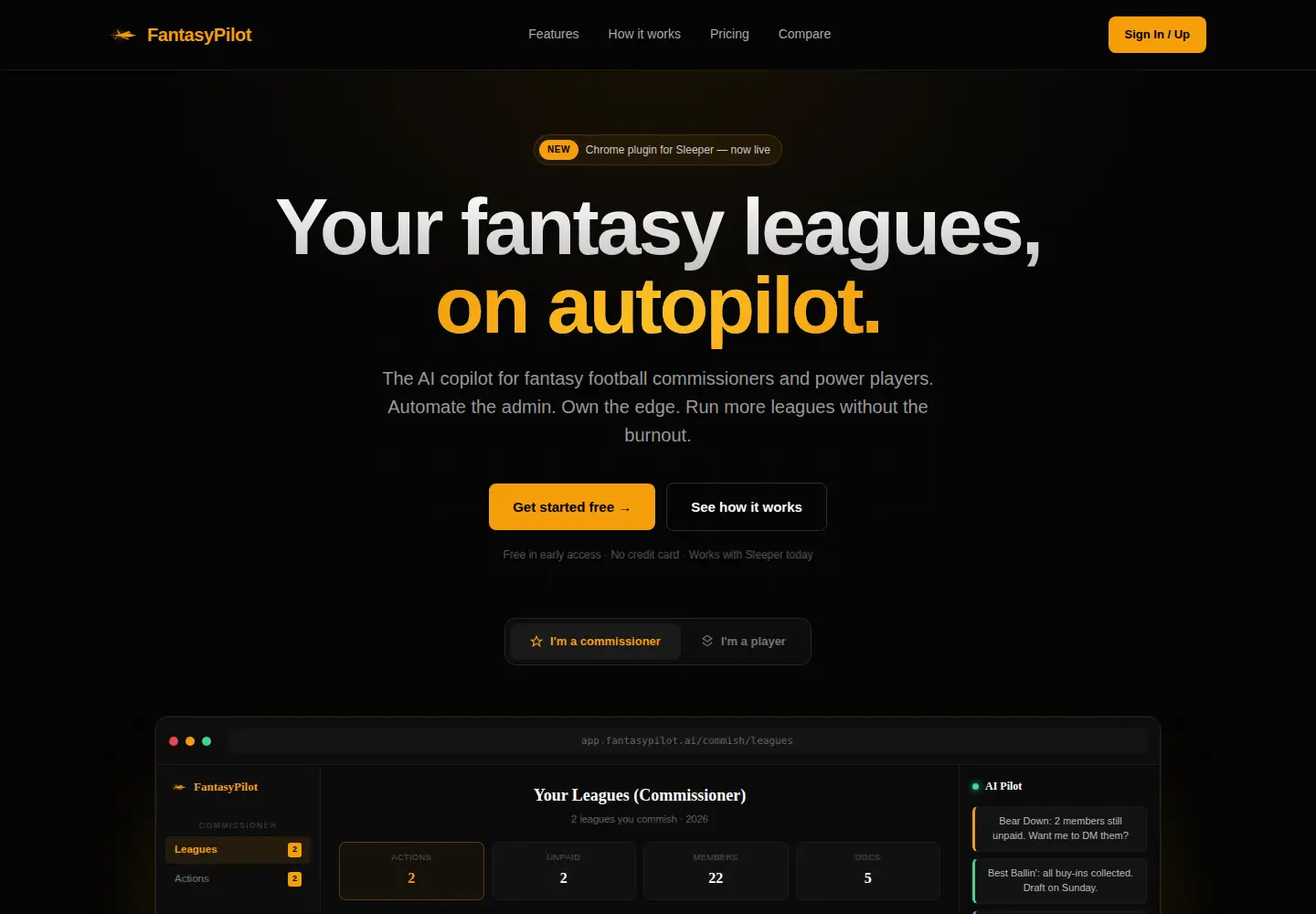 Screenshot of fantasypilot.ai