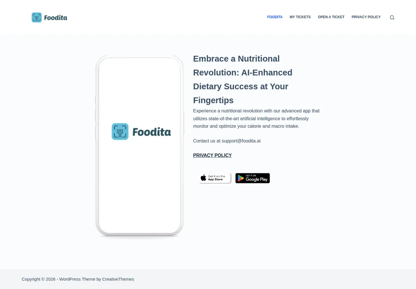 Captured homepage of foodita.ai in the current scan