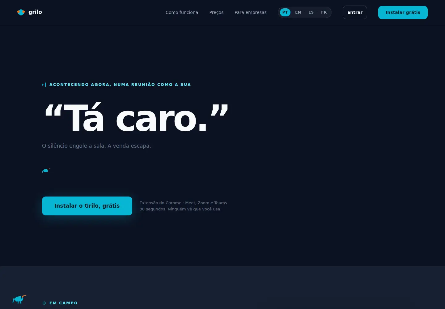 Screenshot of grilo.ai