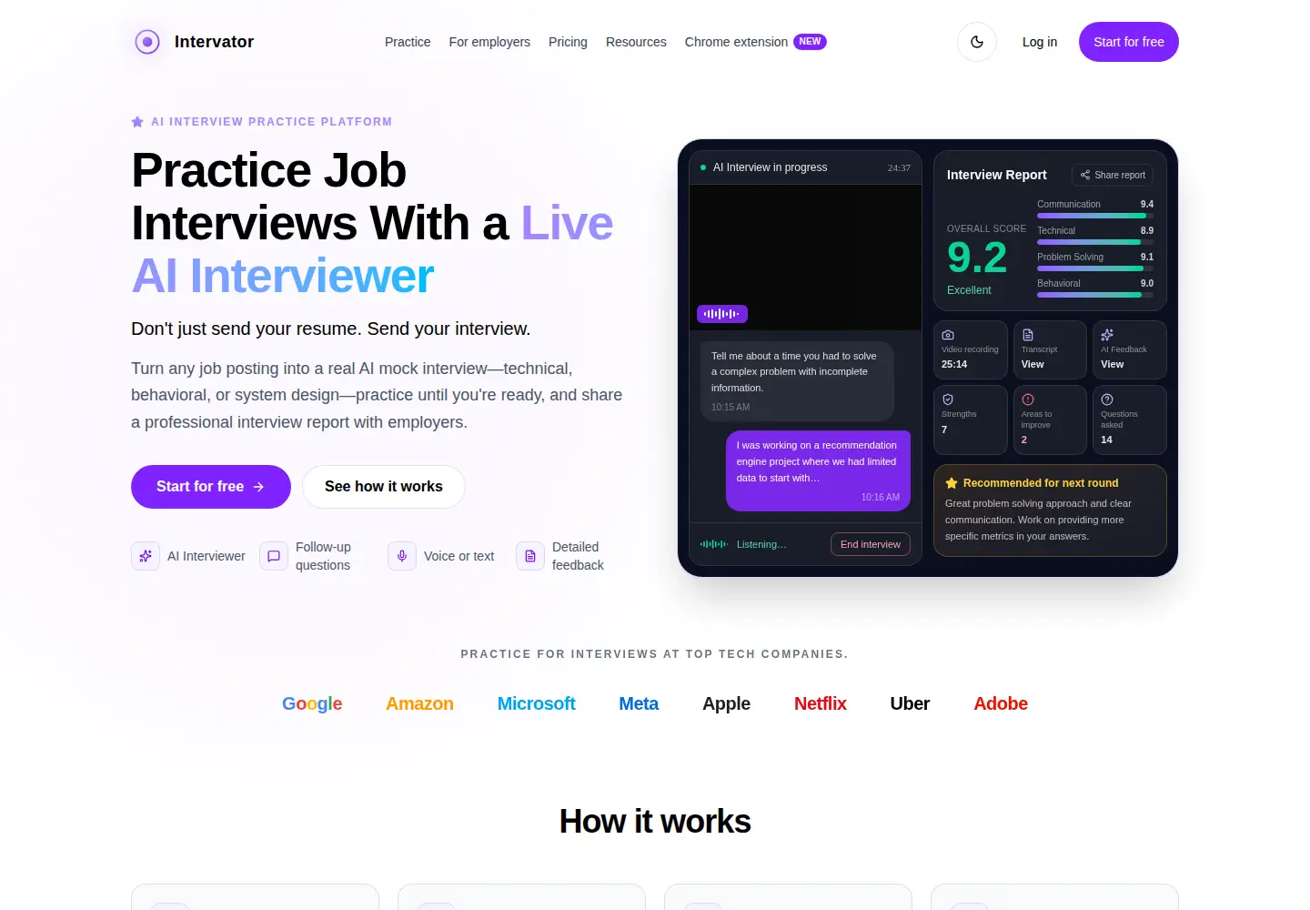 Captured homepage of intervator.ai in the current scan
