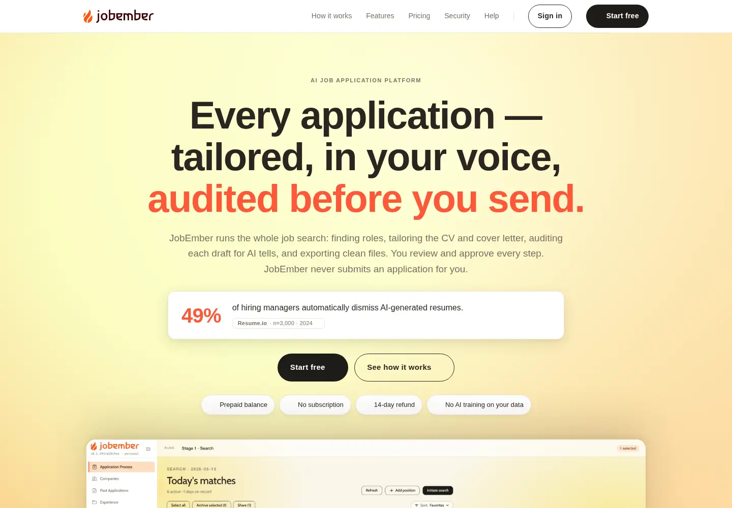 Screenshot of jobember.ai