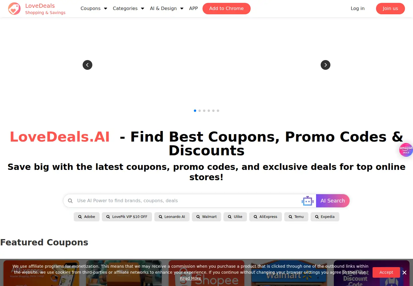 Captured homepage of lovedeals.ai in the current scan