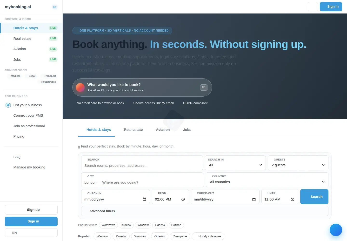 Screenshot of mybooking.ai