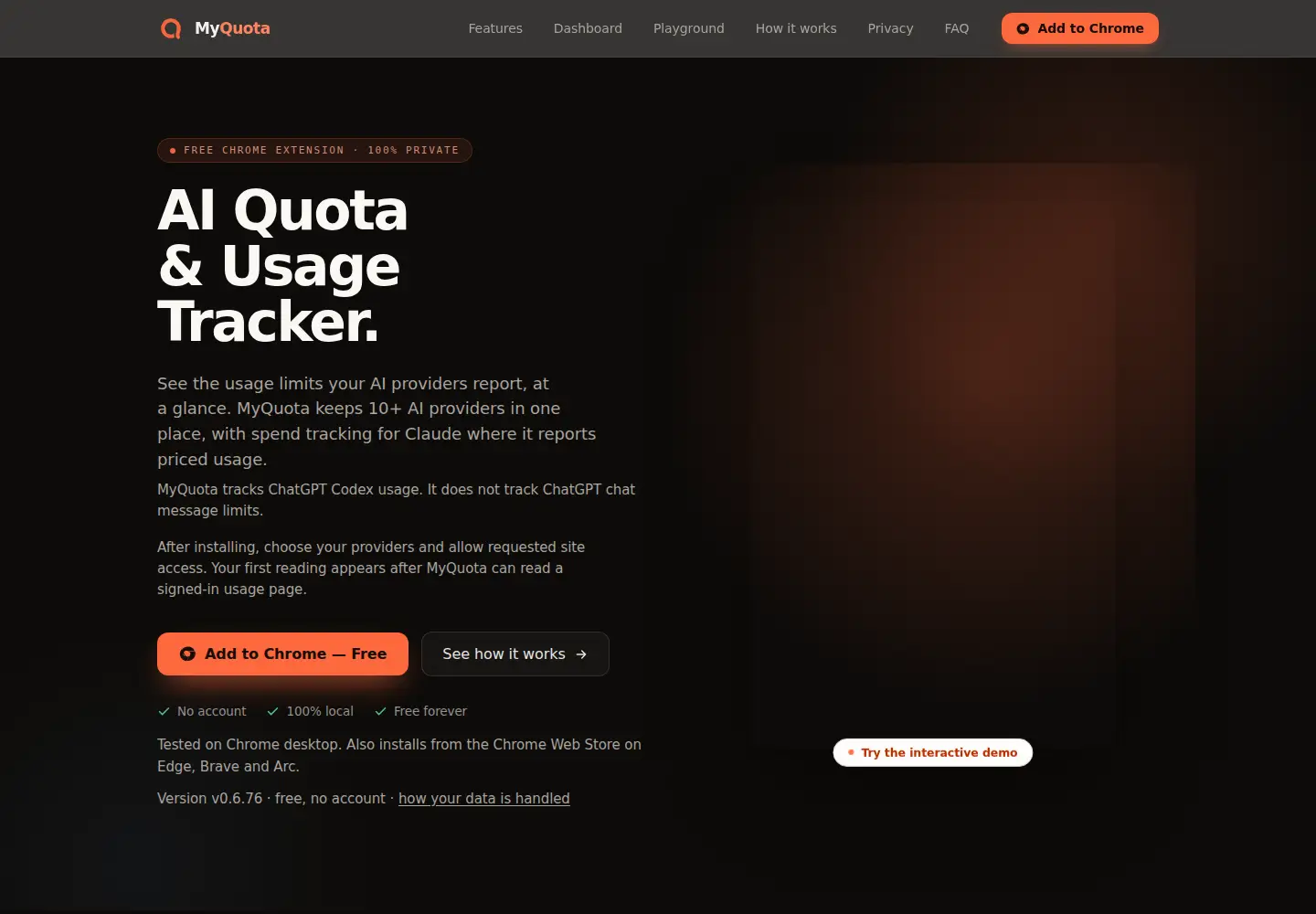 Captured homepage of myquota.ai in the current scan