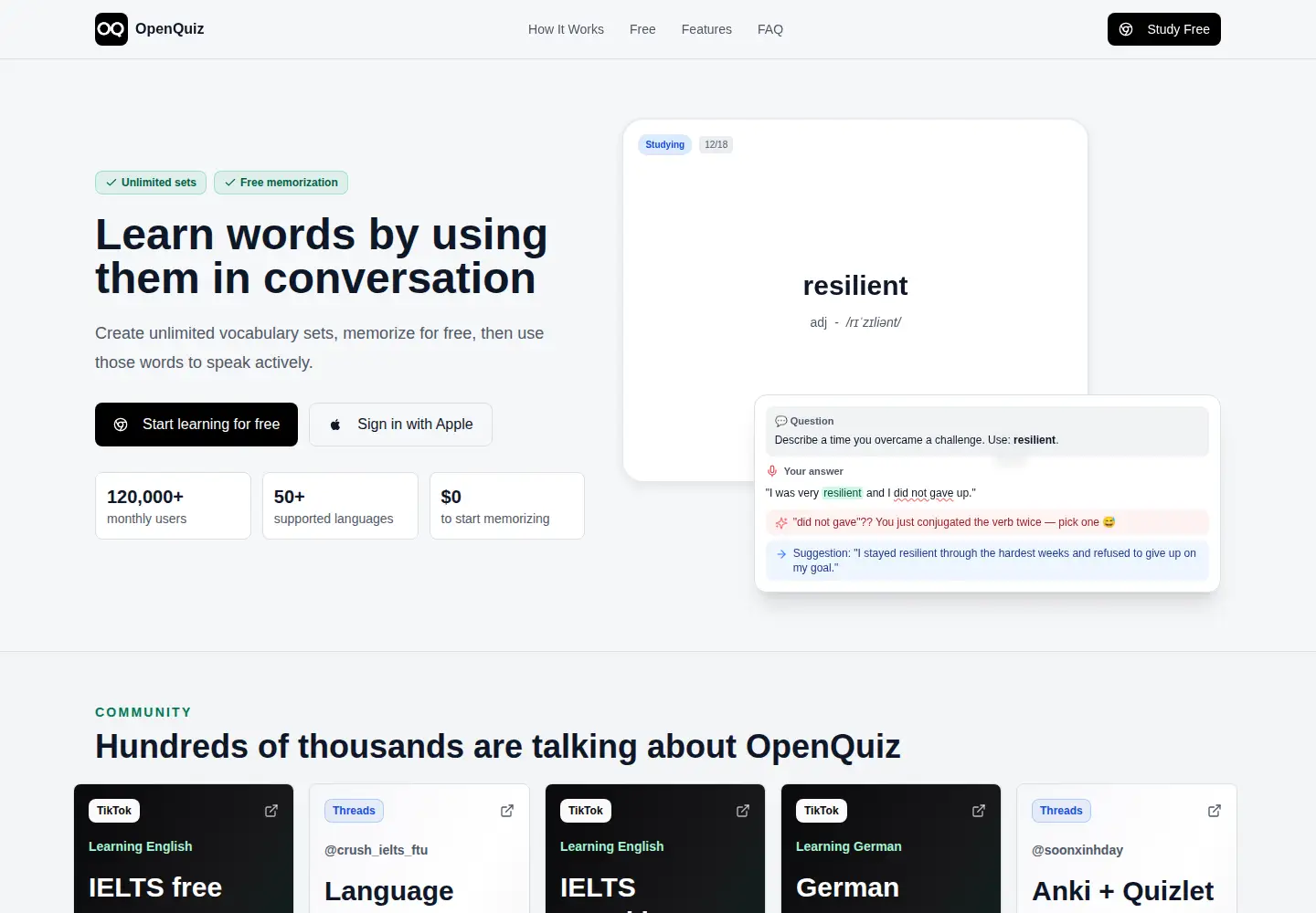 Screenshot of openquiz.ai