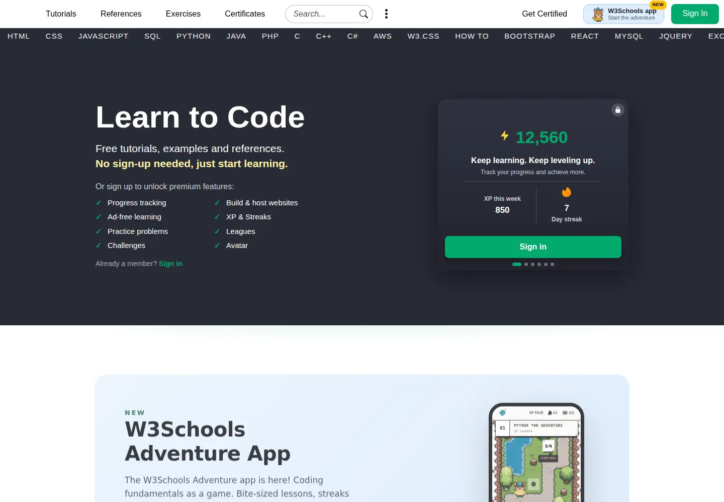 Screenshot of w3schools.com