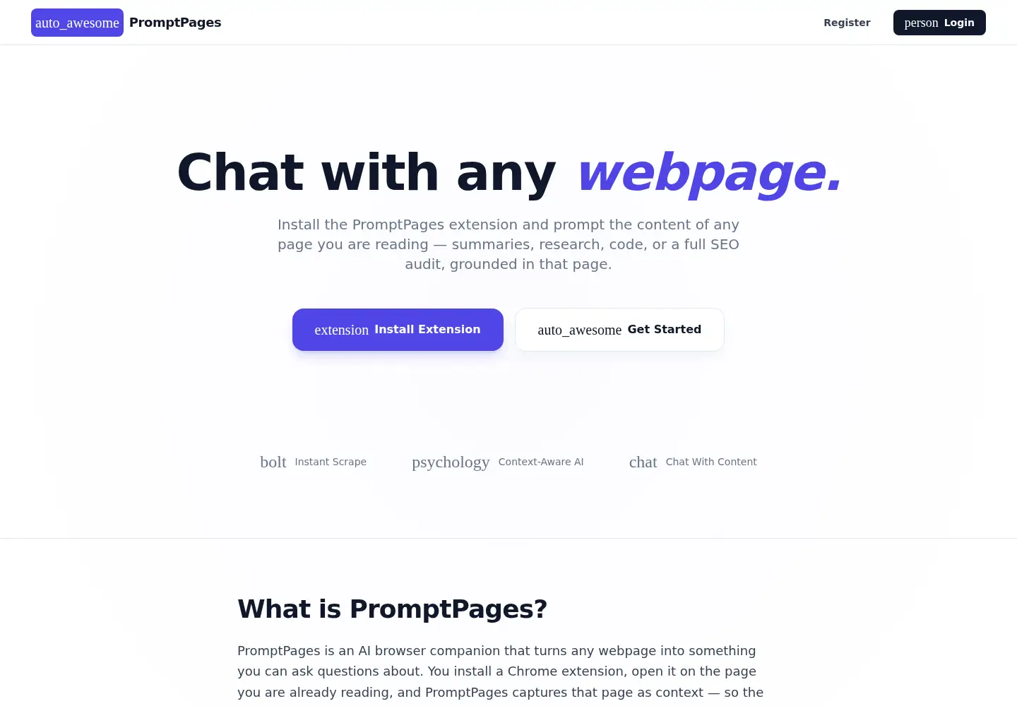 Screenshot of promptpages.ai