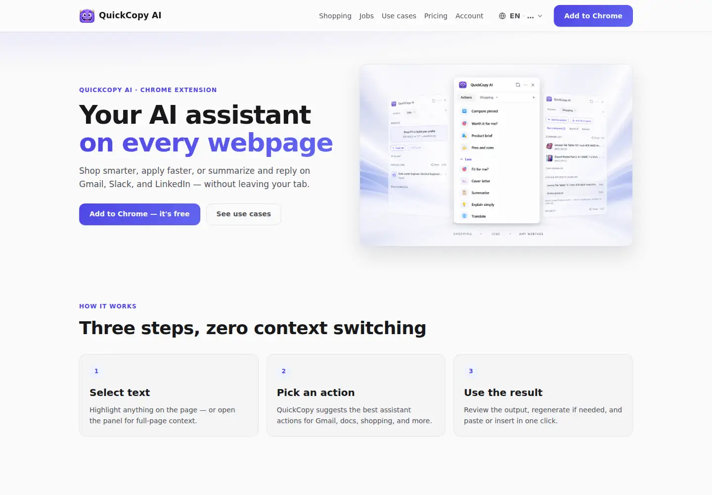 Screenshot of quickcopy.ai