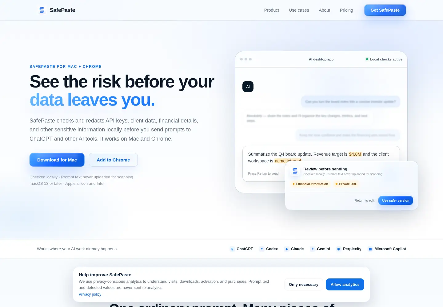Screenshot of safepaste.ai