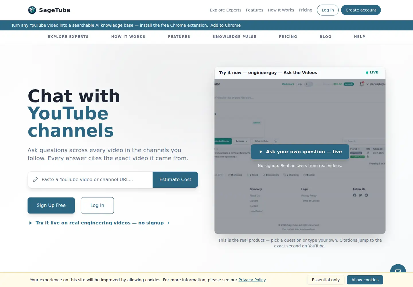 Screenshot of sagetube.ai