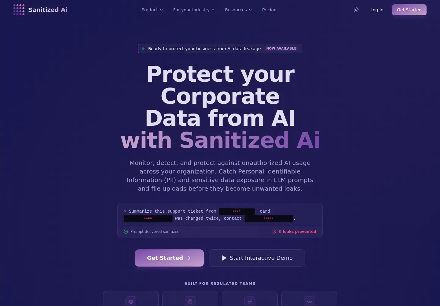 Screenshot of sanitized.ai