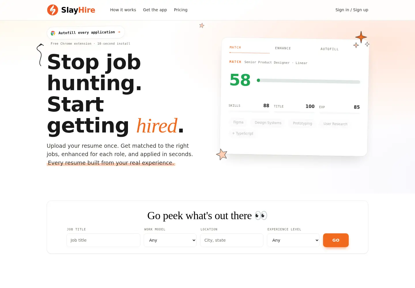 Captured homepage of slayhire.ai in the current scan