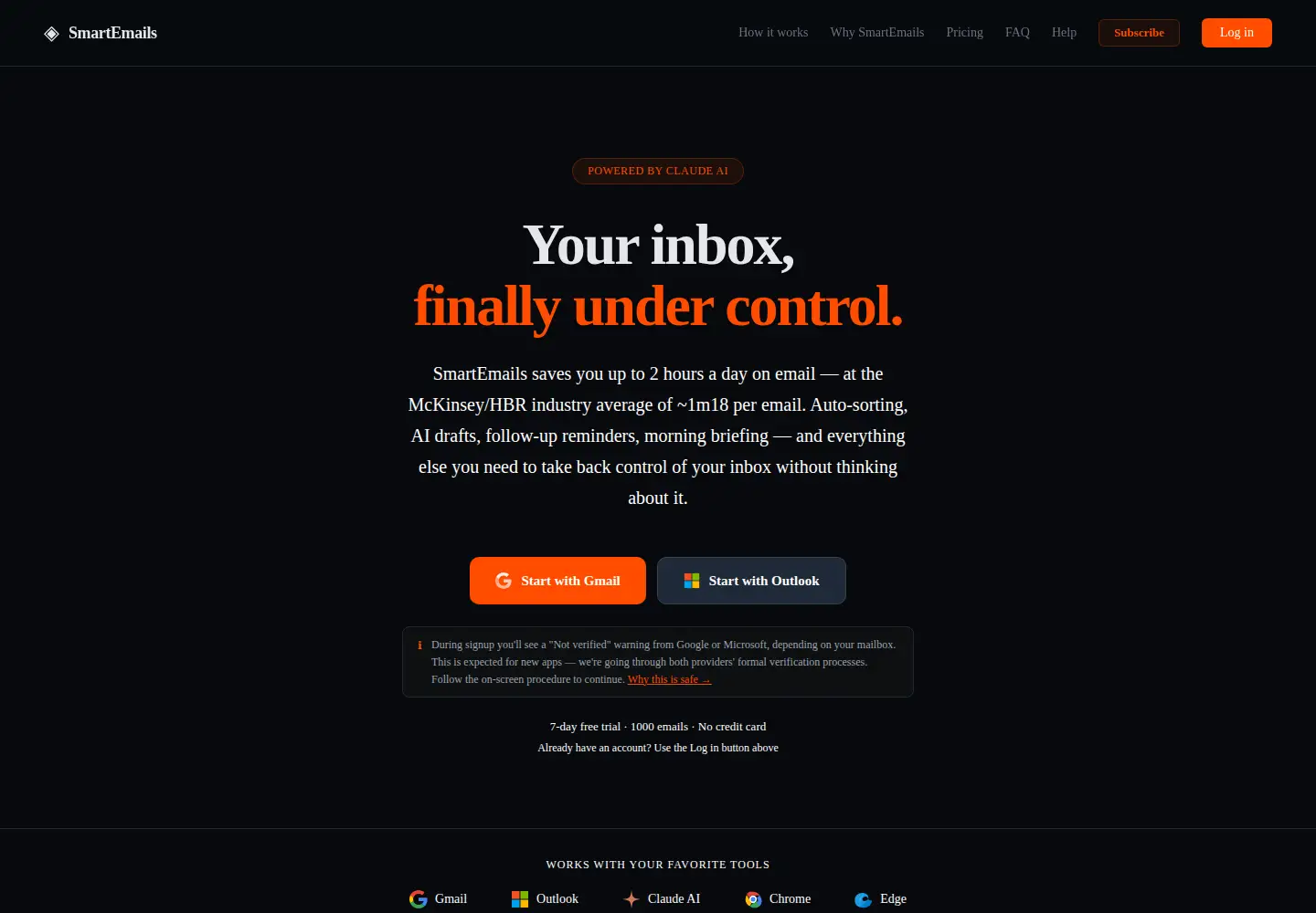 Captured homepage of smartemails.ai in the current scan