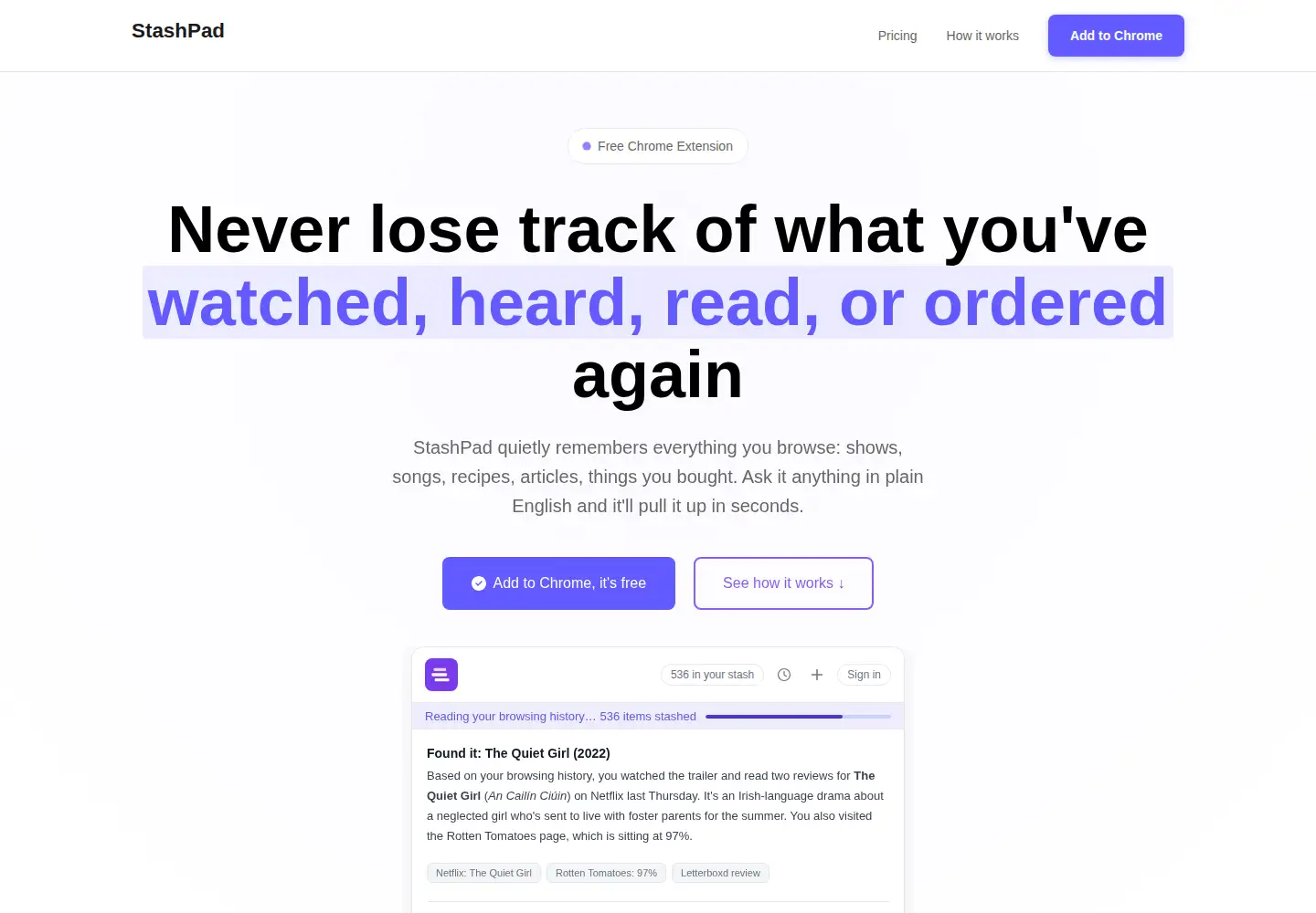 Captured homepage of stashpad.ai in the current scan