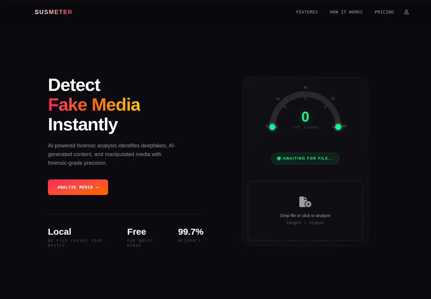 Captured homepage of susmeter.ai in the current scan