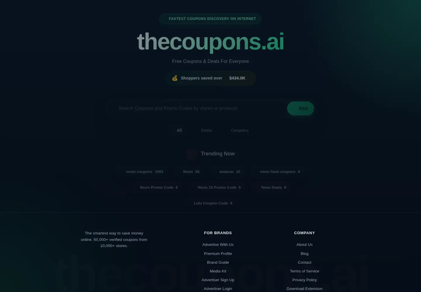 Captured homepage of thecoupons.ai in the current scan