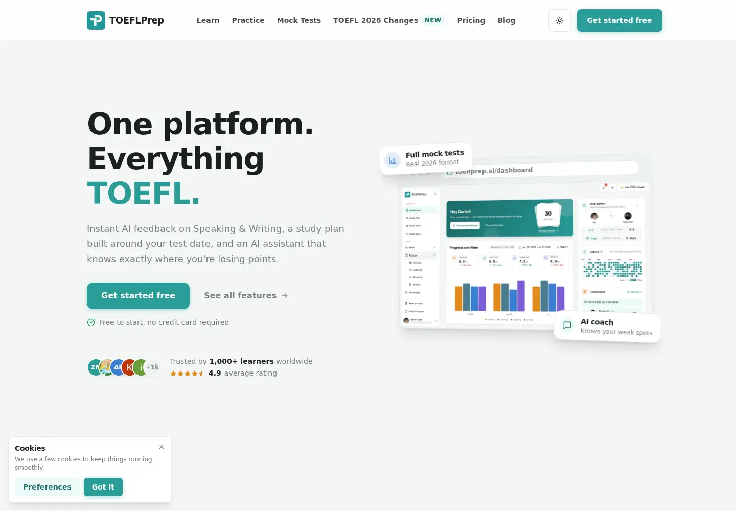 Screenshot of toeflprep.ai
