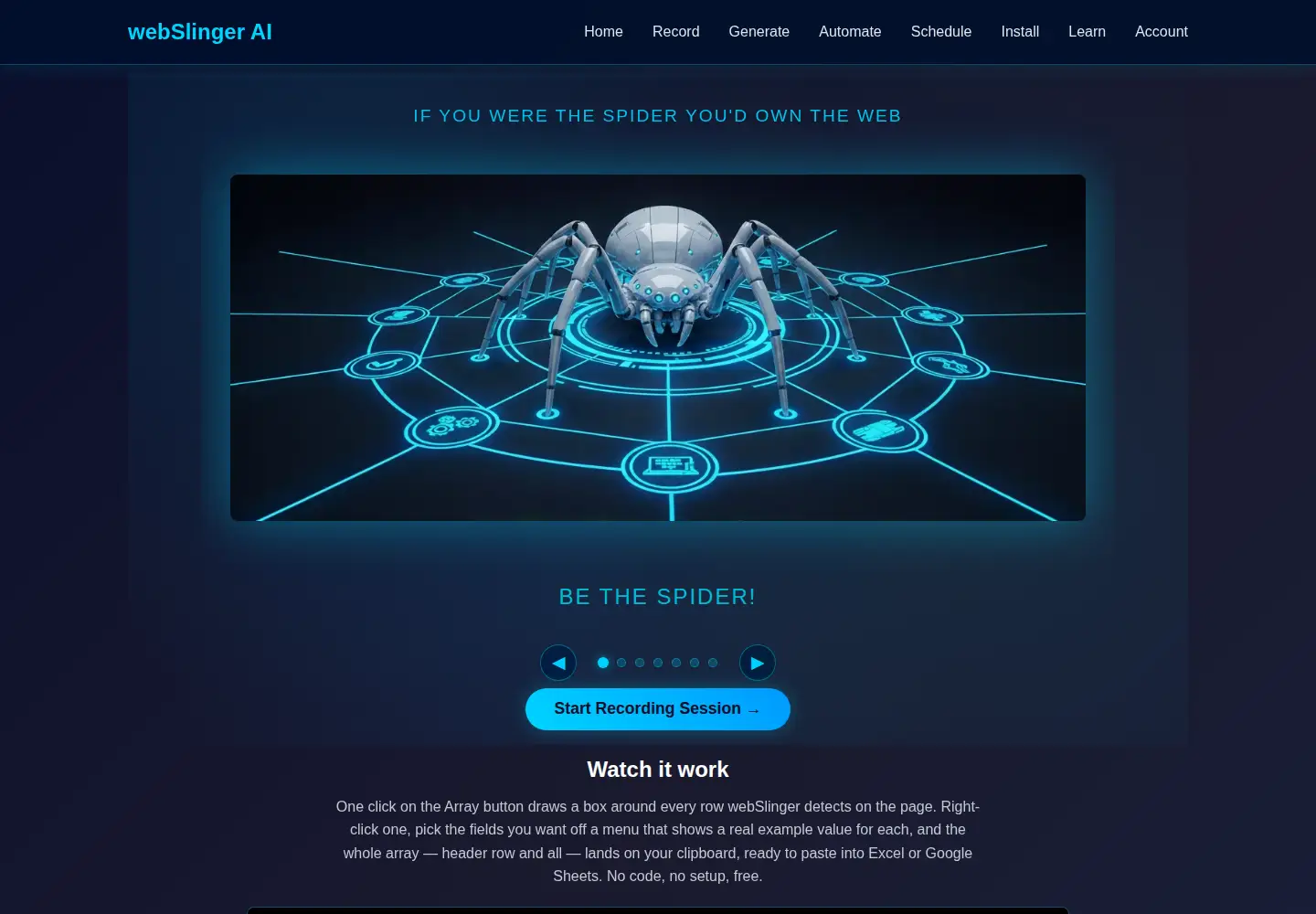 Screenshot of webslinger.ai