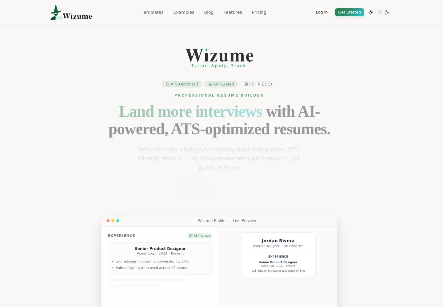 Captured homepage of wizume.ai in the current scan