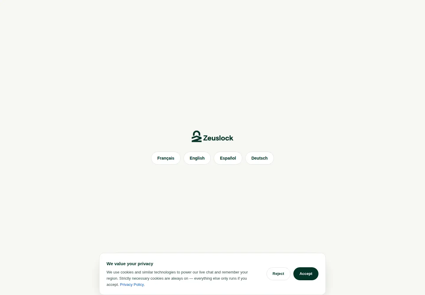 Captured homepage of zeuslock.ai in the current scan