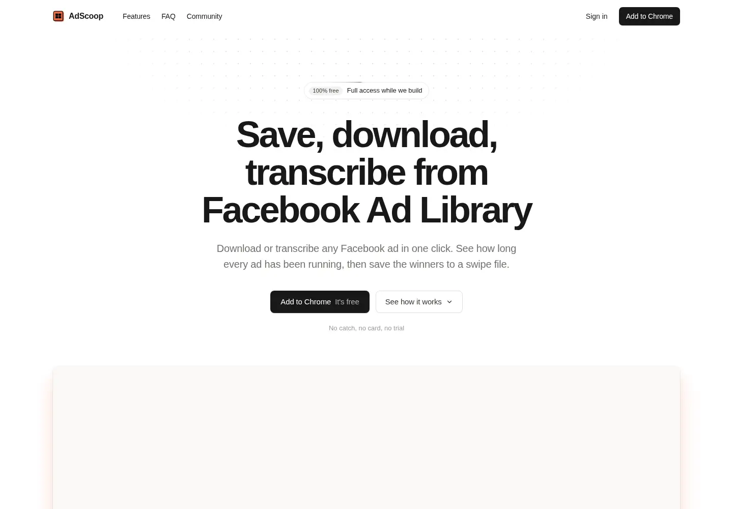 Captured homepage of adscoop.app in the current scan