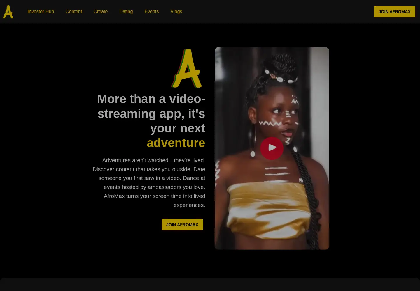 Captured homepage of afromax.app in the current scan