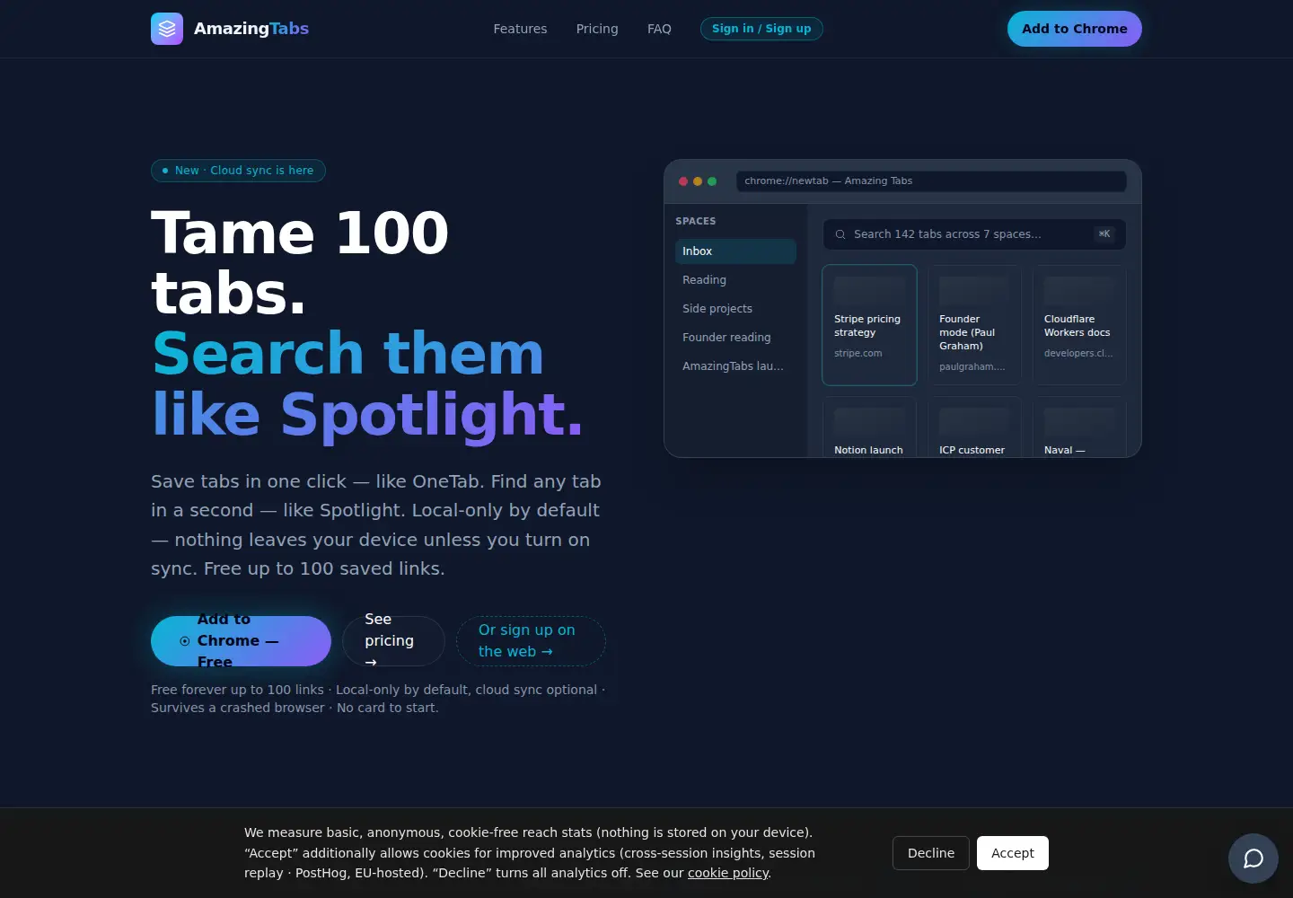 Captured homepage of amazingtabs.app in the current scan