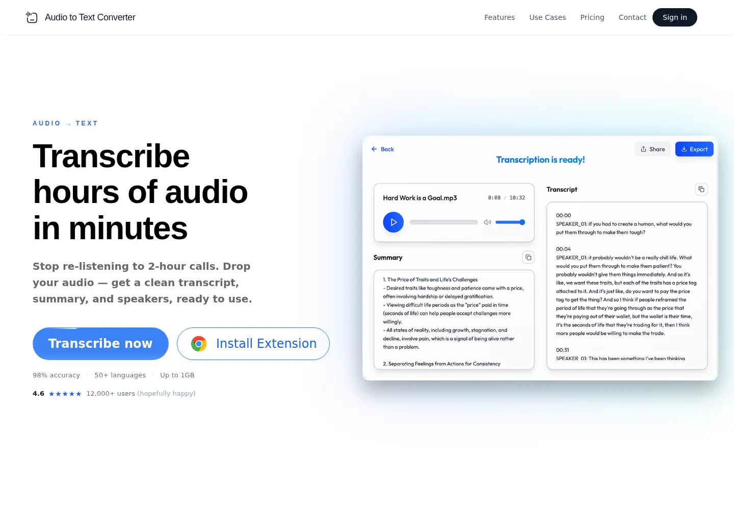 Captured homepage of audiototextconverter.app in the current scan
