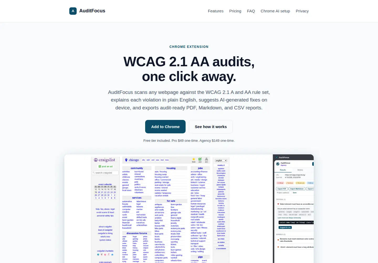 Captured homepage of auditfocus.app in the current scan