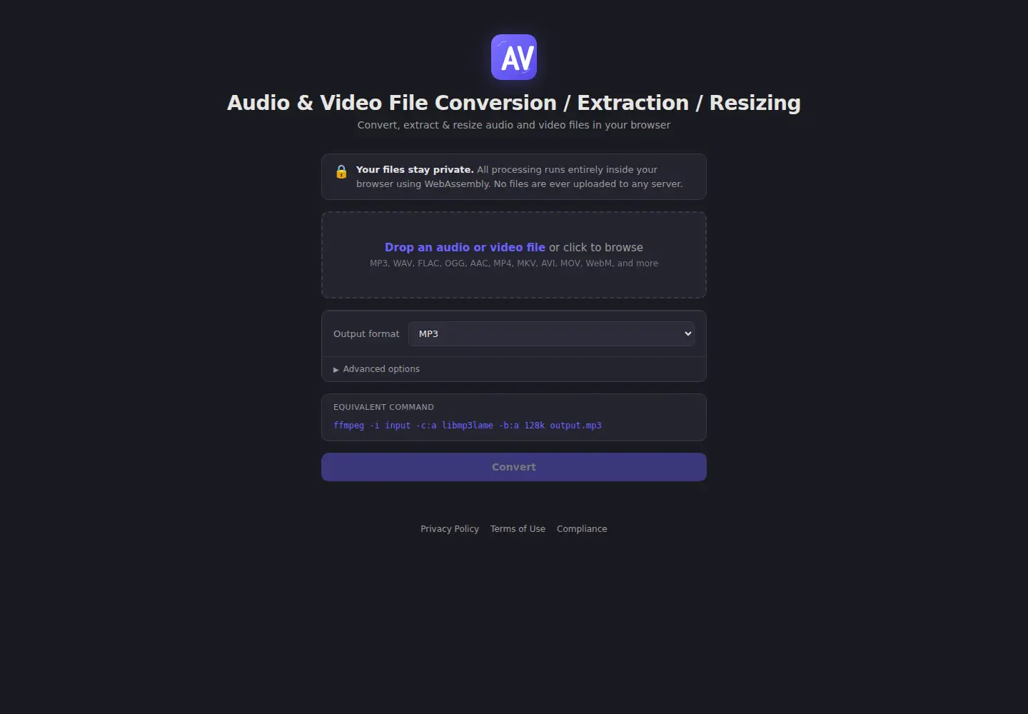 Captured homepage of avconvert.app in the current scan