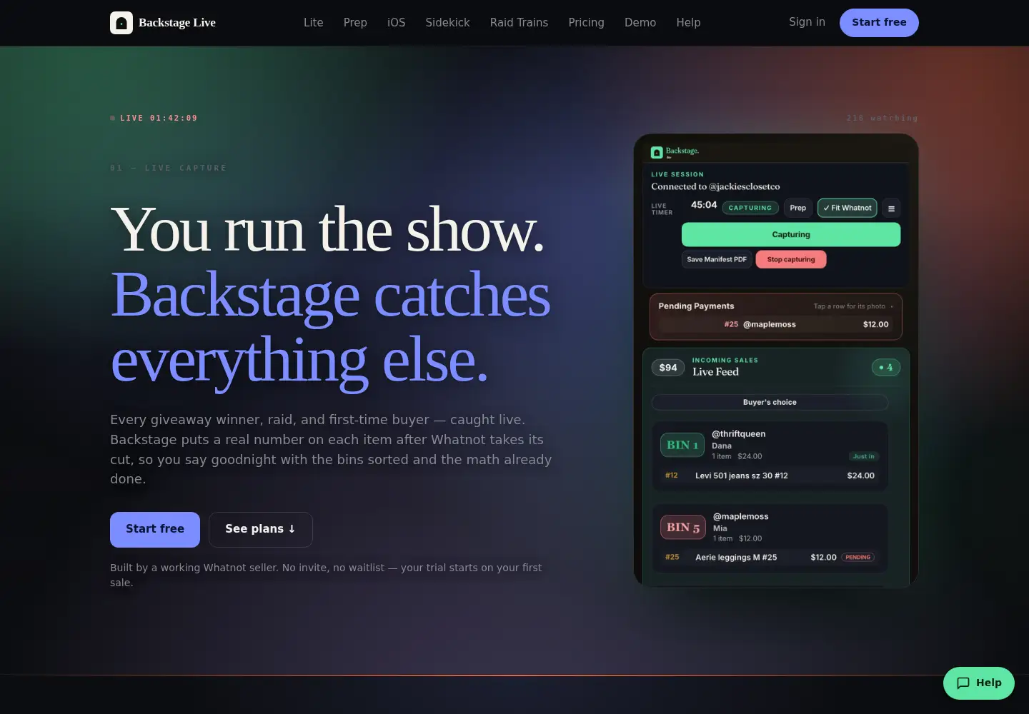 Screenshot of backstagelive.app