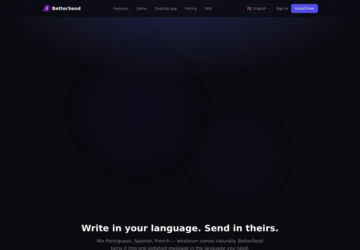 Captured homepage of bettersend.app in the current scan