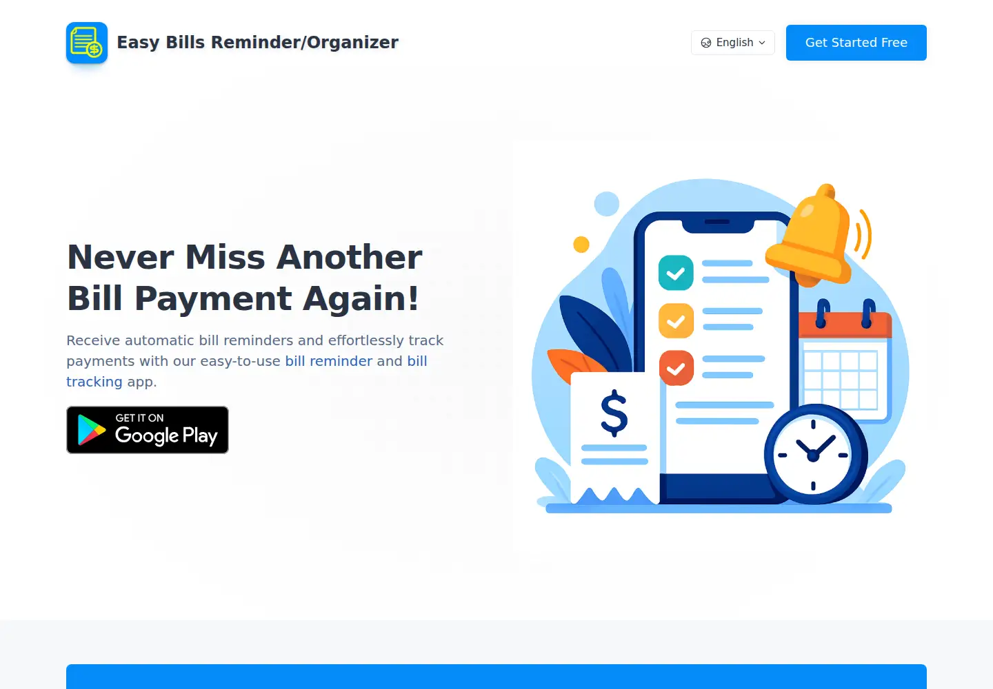 Captured homepage of billreminder.app in the current scan