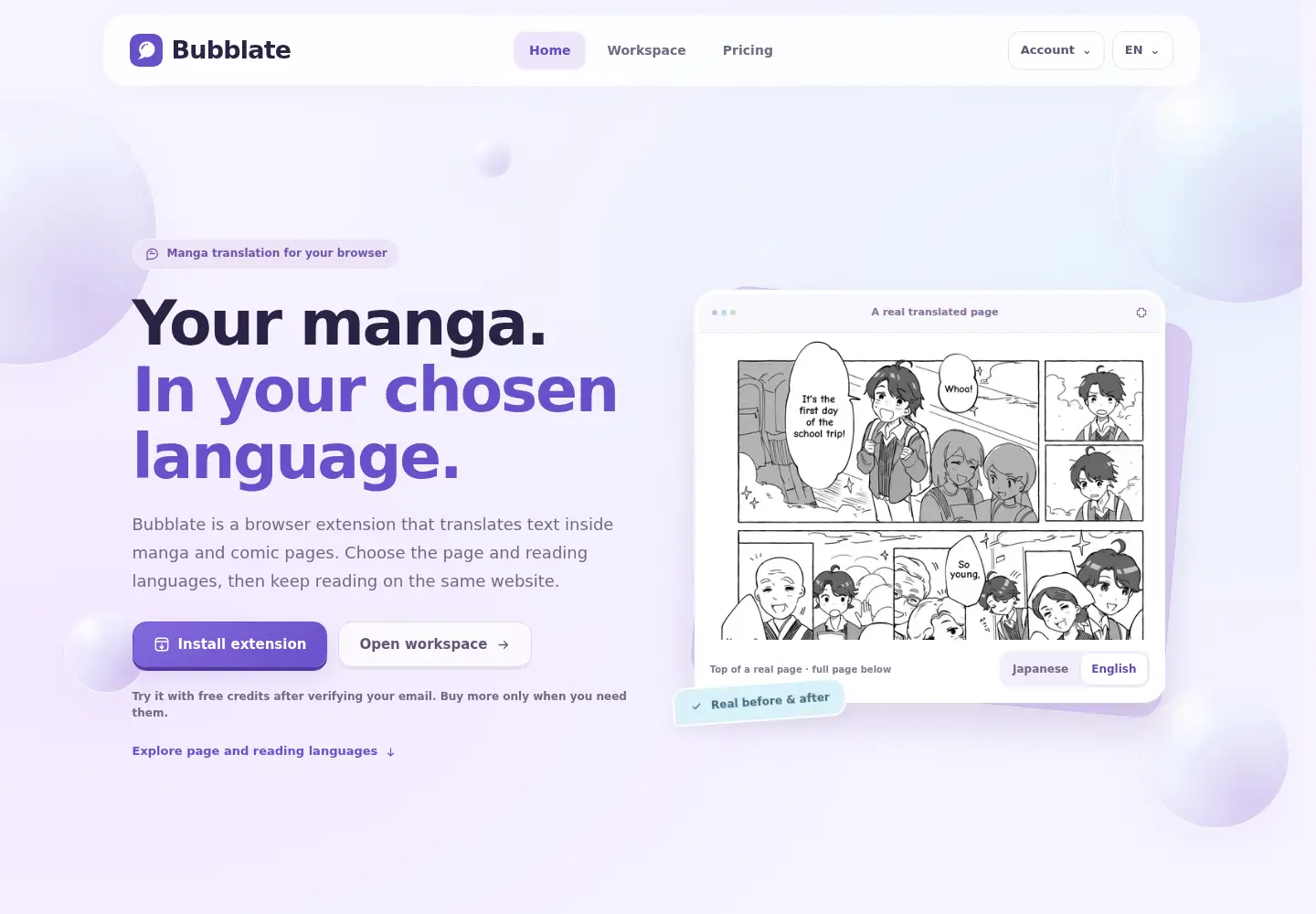 Captured homepage of bubblate.app in the current scan