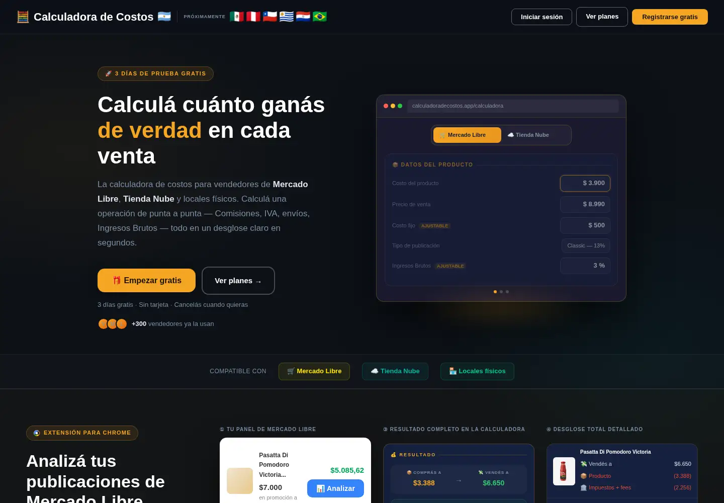 Screenshot of calculadoradecostos.app