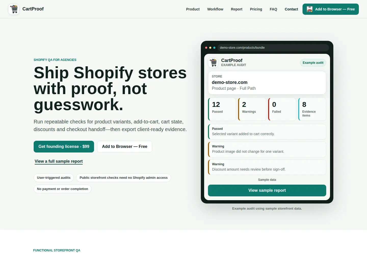 Captured homepage of cartproof.app in the current scan