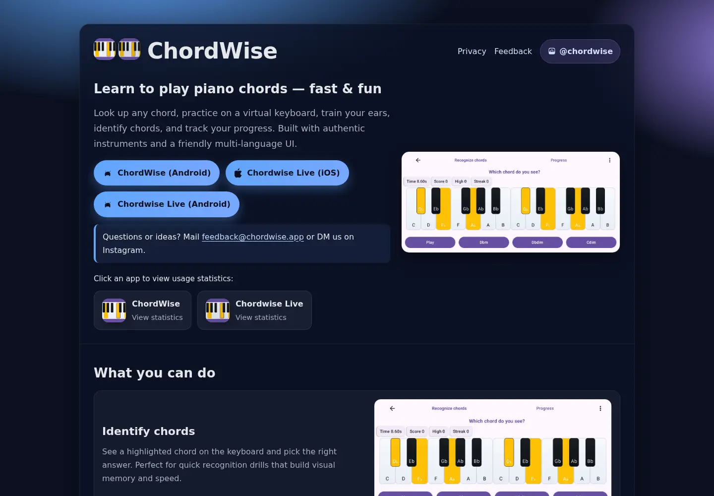 Captured homepage of chordwise.app in the current scan